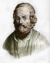 Porträt von Homer (9. Jahrhundert v. Chr.), griechischer Dichter. In der antiken Geschichte von Rollin. 1829