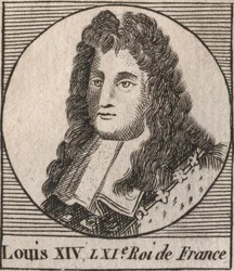 Porträt von Ludwig XIV. (1638-1715), genannt Ludwig der Große oder König Soleil, König von Frankreich - Ludwig XIV., bekannt als Ludwig der Große oder der Sonnenkönig - Gravur aus „Instruction sur l
