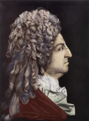 Porträt von Ludwig XIV. - Wachsmedaillon, Königszimmer, Schloss Versailles.