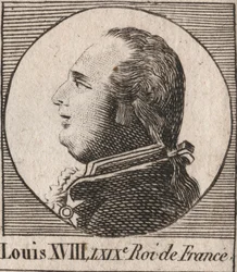 Porträt von Ludwig XVIII. (1755-1824), genannt der Begehrte, König von Frankreich und Navarra von 1814 bis 1815 und von 1815 bis 1824 - Gravur aus „Instruction sur l