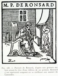 Porträt von Pierre de Ronsard, alt, denkt an die Lieben von Cassandre - Holzstich
