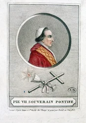 Porträt von Pius VII. (1742 - 1823) im Medaillon - Gravur
