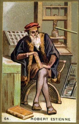 Porträt von Robert I Estienne (1498 - 1559) Humanist, Verleger und Drucker. Chromolithografie des 19. Jahrhunderts