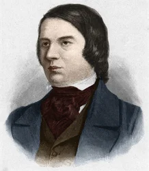 Porträt von Robert Schumann (1810-1856), deutscher Komponist. Basierend auf einer Zeichnung von Mengel.
