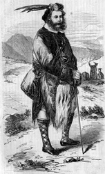 Porträt von Roualeyn George Gordon Cumming (1820-1866), schottischer Reisender und Löwenjäger. Gravur von Linton in „Die illustre Welt“ Nr. 56 vom 8. Mai 1858.