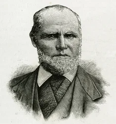 Porträt von William Dunbar, Gletscherpilot der La Jeannette-Crew, für die Mission zum Nordpol. Gravur zur Illustration von „Le voyage de la Jeannette“