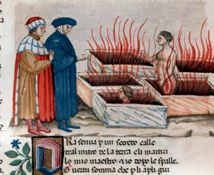Porträt des italienischen Dichters Dante Alighieri mit Virgil unter den Ketzern als Farinata degli Uberti (Gesang 10 aus der Hölle, in der Göttlichen Komödie)
