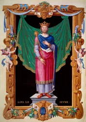 Porträt von Ludwig VII. dem Jüngeren (1120-1180), König von Frankreich. Miniatur in Recueil des rois de France von Jean du Tillet