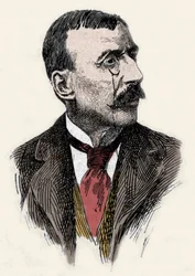 Porträt des portugiesischen Schriftstellers und Diplomaten Jose Maria de Eeca de Queiros oder Queiroz (1845-1900). Gravur des 19. Jahrhunderts