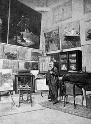 Porträt des Malers Claude Monet (1840 - 1926) in seinem Atelier.