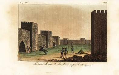 Rekonstruktion des Inneren einer Stadt, gebaut in kyklopischer Mauerwerk, mykenische Architektur