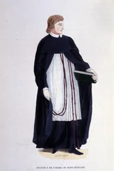 Religiöser des Ordens des Heiligen Grabes. Gravur aus einem Album über religiöse Orden, Paris