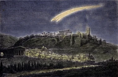 Darstellung eines Kometen über der Stadt Athen im Jahr 1878