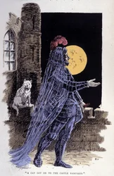 Darstellung eines Geistes bei Vollmond. Gravur von 1894