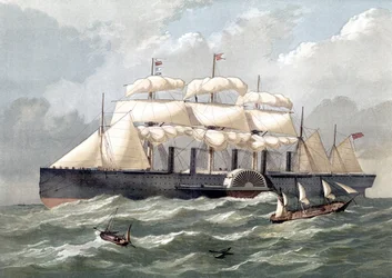 Darstellung des britischen Schiffs Great Eastern, des ersten Riesenliners, eingeweiht 1858, entworfen von Isambard Kingdom Brunel (19. Jahrhundert)