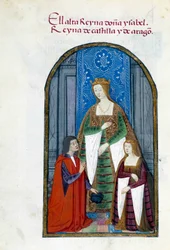 Darstellung der Königin von Spanien Isabella die Katholische, ihre Tochter Jeanne Iere die Wahnsinnige und Pedro Marcuello