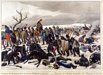 Rückzug der französischen Armee aus Moskau im Jahr 1812. Gravur aus dem 19. Jahrhundert