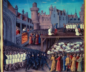 Richard Löwenherz (1157-1199) lässt türkische (muslimische) Gefangene während des Dritten Kreuzzugs 1191 festnehmen. Miniatur aus einem Manuskript von Sebastien Mamerot