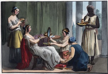 Römische Dame bei der Toilette - Stich aus „Usi e costumi di tutti i popoli dell
