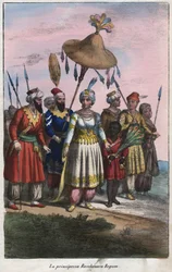 Roshanara Begum 1617-1671 (Roshan Ara Begum) - Kaiserliche Prinzessin des Mogulreichs - Stich aus „Sitten und Gebräuche aller Völker des Universums. Oder Geschichte der Regierung, der Gesetze, des Militärwesens und der Religion aller Nationen von den