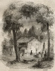 Rousseau in Motiers (Kanton Neuchatel) - Illustration für die „Bekenntnisse“ von Jean-Jacques Rousseau - Gravur von 1849