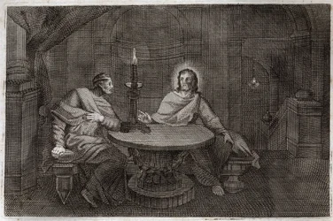 Royaumont-Bibel, Neues Testament: Nikodemus kommt nachts zu Jesus Christus. Illustration von 1811.