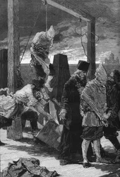 Russland, St. Petersburg: Hinrichtung der beiden Nihilisten Kviatkovsky und Presniakoff am 16.11.1880 in der Sankt-Johannes-Bastion der Festung Peter und Paul. Sie waren die Täter des Anschlags auf den Winterpalast im Jahr 1879