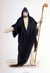 Heiliger Benedikt von Nursia (geboren in Nursia (Nursia) in Umbrien um 480 - 527). Gravur aus einem Album über religiöse Orden, Paris
