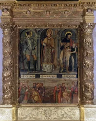 Altar von Saint Clair oder Saint Roch: St. Roch und der Knopf der Pest und St. Georg in der Mode von Heinrich III - Kirche Unserer Lieben Frau von der Himmelfahrt von Rognes