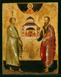 Die Heiligen Peter und Paul präsentieren eine Kirche Gott