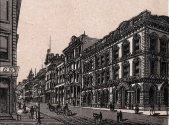 San Francisco, Vereinigte Staaten: Ansicht der Pine Street. in „Die Welt illustriert 168 Ansichten“ Undatiert (spätes 19. Jahrhundert)