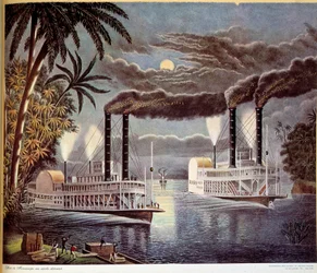 Szene der Bootsfahrten auf dem Mississippi in den Vereinigten Staaten. 19. Jahrhundert. Paris, dekorative Künste