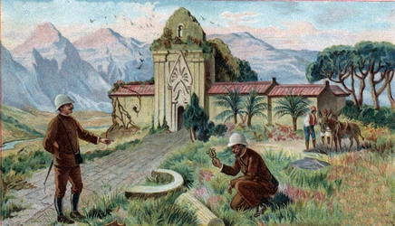 Szenen aus verlorenen Königreichen: Tempel in den Bergen der Provinz Qui-Nhon in Kambodscha. Chromolithographie des 19. Jahrhunderts.