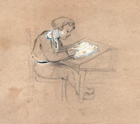 Schuljunge bei der Arbeit (Zeichnung, ca. 1830)