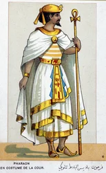 Serie von Chromolithografien von Opernkostümen anlässlich der ersten Aufführung von Giuseppe Verdis Aida: der Pharao. 1872