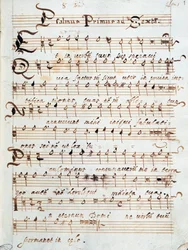 Notenblattseite eines Psalms für vier Stimmen, der Kardinal Francesco Gonzaga gehörte