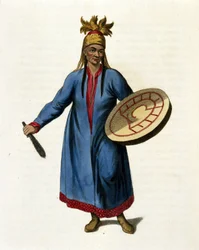 Sibirischer Schamane. Gravur des 19. Jahrhunderts