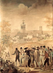 Spanischer Unabhängigkeitskrieg (1808-1814): Verhaftung eines französischen Bürgers in der Nähe von Manresa, anonymes Gemälde