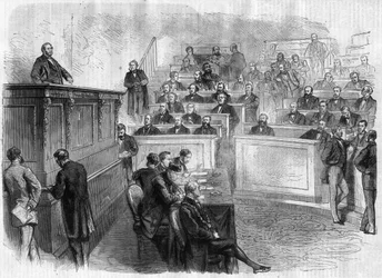Rede von Eugene Rouher (1814-1884) an der Tribüne des Gesetzgebenden Körpers - Gravur in „Le Journal Illustré“