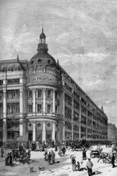 Frühjahrskaufhäuser in Paris 1883. Der Eckpavillon zwischen der Rue de Provence und der Rue Caumartin