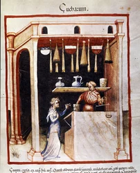 Zuckerzubereitung. Illumination aus der Milchwirtschaft der Medizin und Diätetik „Tacuinum sanitatis“