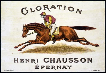 Etikett von „Glorination Henri Chausson Epernay“: Reiten, 19. Jahrhundert