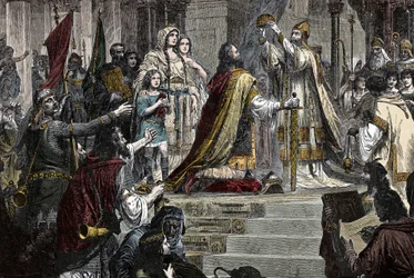 Die Krönung Karls des Großen - Krönung Karls des Großen (742-814) im Jahr 800 durch Papst Leo III.