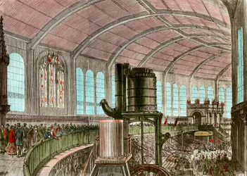 Die Eiffel-Maschinengalerie auf der Weltausstellung 1867. Gravur des 19. Jahrhunderts