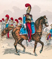 Die französische Armee unter der Herrschaft von Louis Philippe von 1830 bis 1848 - Französische Karabiniers - Gravur aus 1882 in „Histoire de dix ans: 1830-1840“ von Louis Blanc (1811-1882)