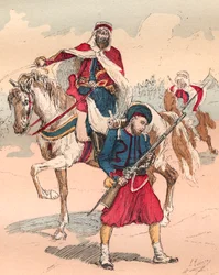 Die französische Armee unter der Herrschaft von Louis Philippe von 1830 bis 1848 - Zouave und Spahi - Gravur von 1882 in „Histoire de dix ans: 1830-1840“ von Louis-Blanc (1811-1882)