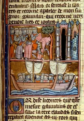 Die Ritter zogen in den Kreuzzug. Miniatur aus 