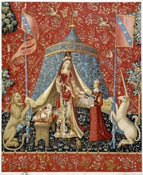 Die Dame mit dem Einhorn. Reproduktion eines Wandteppichs aus dem Jahr 1500 - Faksimile
