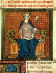 Der Ritus Hugo Capets (941-996) im Jahr 988. Miniatur aus einer Handschrift des 13. oder 14. Jahrhunderts. Paris, Französische Nationalbibliothek