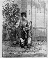 Die Abfüllung von Champagnerwein. Gravur von 1864.